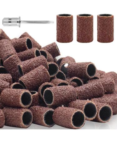 100Pcs Nail Sanding Bands for Nail Drill 80Grit Nail Drill Sanding Bands with 3/32 Nail Drill Bit for Remove Hard Gel Nail Shape Acrylic Nail Professional Nail Drill Bands Accessories with Boxed brown-80