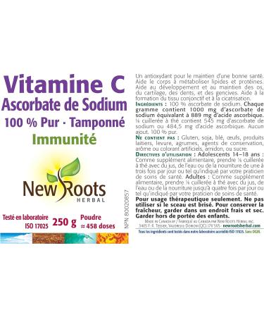 New Roots Herbal - Vitamin C Sodium Ascorbate 250g Powder - Helps in the Development and Maintenance of Bones Cartilage Teeth and Gums - Helps the Body to Metabolize Proteins - Buy Online on SooperMarket.com