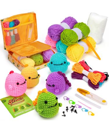 PP OPOUNT Beginner Crochet Kit - 5 PCS Cute Dinosaurs Complete Crochet Kit for Beginners Starter Pack for Adults and Kids with Step-by-Step Instruction and Video Tutorials (Patent Product) 5 PCS Crochet Dinosaurs