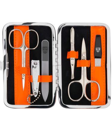 Three swords - germany 6 pcs.Manicureset 'Genova' |Manicure nail set in the artificial leather case orange |Contents: nail scissors skin scissors nail clippers glass nail files tweezers sapphire nail file orange - synthetic leather