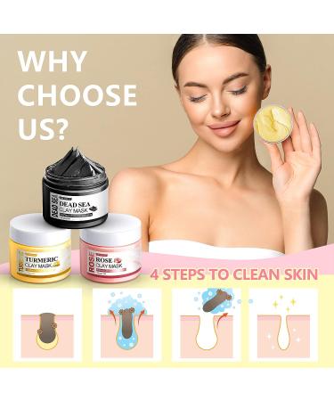 5-Piece Face Mask Set for Deep Pore Cleansing with Turmeric, Vitamin C, Dead Sea Mud, and Rose Clay Masks Ideal Skincare Gift for Women - Buy Online on SooperMarket.com