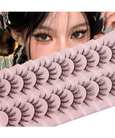 outopen 10 Pairs Manga Anime Cosplay Lashes Natural Look C Curl Fluffy Wispy Faux Mink Lashes Short Fake Eyelash(LB-100) Manga Lashes C Curl 8-13MM(LB-100)