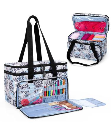 CURMIO Double-Layer Knitting Tote Bag, Yarn Storage Bag with Compartments for Crochet Hooks, Knitting Needles (Up to 14 Inches), Knitting Project and Accessories, Dandelion (Bag Only, Patented Design)