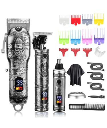 Suttik Hair Clippers for Men Beard Trimmer Nose Hair Trimmer Set of 3, Professional Cordless Barber Clippers for Hair Cutting Grooming Kit, Rechargeable, LCD Display, Gift for Men Gray