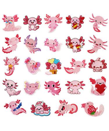 24 Pcs Axolotl 5d DIY Diamond Painting Sticker Creative Diamond Sticker Kids Diamond Painting Kits Resin Rhinestone Gem Art Kits for Kids Adult Activity New Year Party Gifts