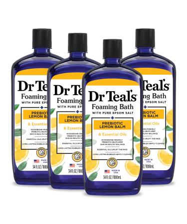Dr Teal's Foaming Bath with Pure Epsom Salt Prebiotic Lemon Balm & Essential Oils 34 fl oz (Pack of 4) (Packaging May Vary)