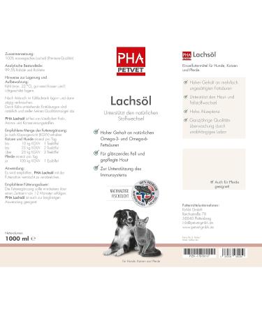 Buy PHA Salmon Oil for Dogs Cats & Horses | Sustainable Omega 3 & 6 Fatty Acids from Norway - 1L (1000ml) - Buy Online on SooperMarket.com
