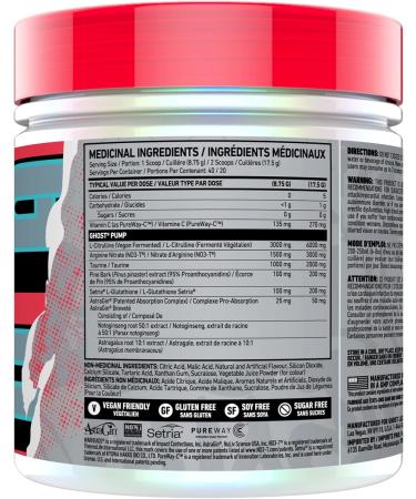 GHOST Pump Nitric Oxide Powder - 40 Servings - Sugar-Free & Stim-Free Pre-Workout Supplements - L-Citrulline Arginine Nitrate & L-Glutathione - Soy & Gluten-Free Vegan (Sour Watermelon) - Buy Online on SooperMarket.com