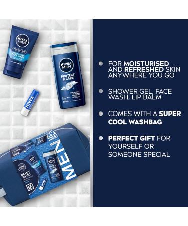 NIVEA MEN Ready to Go Gift Set (4 Products) Men's Grooming Gift Set with Shower Gel Face Wash and Lip Balm Plus Practical Washbag - Buy Online on SooperMarket.com