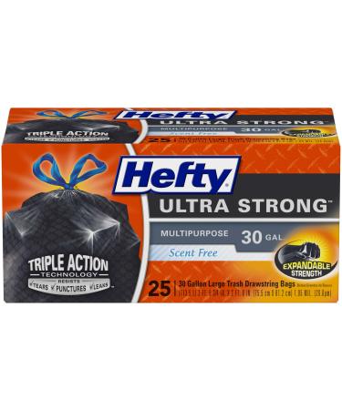 Hefty Ultra Strong Multipurpose Large Trash Bags, Black, Unscented, 30 Gallon, 25 Count (Pack of 1) 25 Count (Pack of 1) Unscented - 25 Count