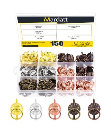 Mardatt 150Pcs Metal Brad Fasteners with Pull Rings Assortment Set 5 Color Mini Antique Paper Fasteners Brads Drawer Handle for Jewelry Box Scrapbooking Chest Drawer Cabinet Art DIY Crafts Decorative