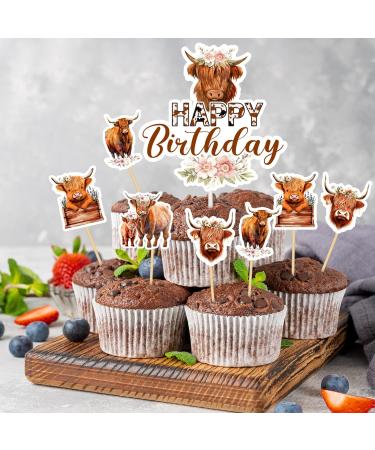 Tanlade 61 Pcs Highland Cow Cake Topper and Highland Cow Cupcake Topper Highland Cow Birthday Decorations Highland Cattle Cake Decorations for Farm Animal Zoo Boy Girl Birthday Party Decor - Buy Online on SooperMarket.com
