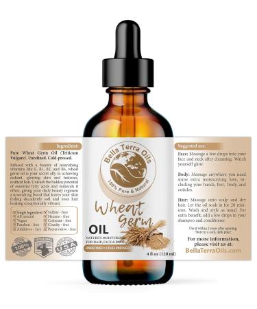 Organic Wheat Germ Oil 4oz - Bella Terra Oils | Vitamin E & C Face Oil for Natural Glow & Suppleness - Buy Online on SooperMarket.com