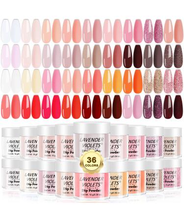 Lavender Violets 36 Colors Dip Powder Nail Kit Starter Nude Pink and Red Dipping Nails Powder Color Set for Home Salon French Dip Manicure Nail Art Designs M953