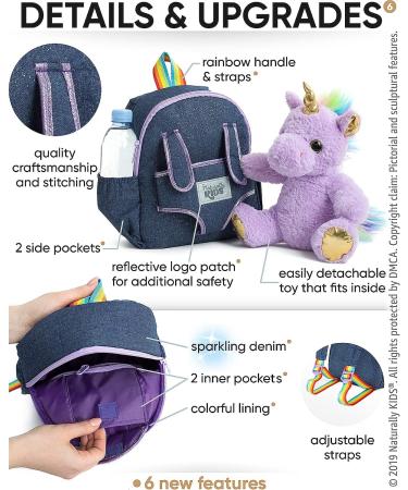 Naturally KIDS Small Unicorn Backpack for 3-4 Year Old Girls - Purple Toddler Backpack with Stuffed Animal - Perfect Gift for Girls - Includes Pockets & Reflective Logo - Buy Online on SooperMarket.com