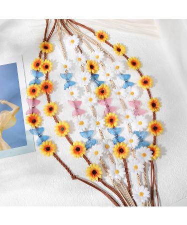 AWAYTR Sunflower Headband Hippie Flower Crown for Women - Set of 8 | Adjustable Daisy Hair Wreath for Girls - Mixed Color Sunflower Hair Accessories - Buy Online on SooperMarket.com