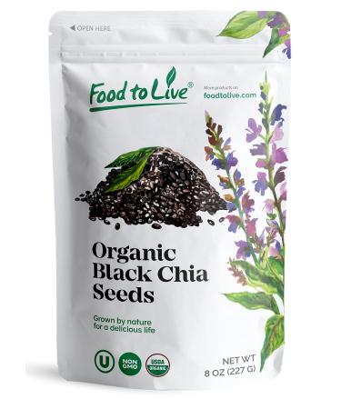 Organic Black Chia Seeds, 8 Ounces  Non-GMO, Whole, Sproutable, Vegan, Kosher, Keto, Sirtfood, Bulk. Rich in Essential Fatty Acids, Fiber, Protein. Great For Chia Pudding, Smoothie, Oatmeal. Organic 8 Ounce (Pack of 1)