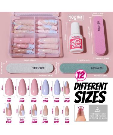 Teenitor Almond Press on Nails Set - 4 Styles, Medium Length, Matte Finish, Full Cover Acrylic False Nails with Glue and File - for Women and Girls - Buy Online on SooperMarket.com