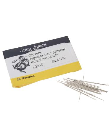 John James Glovers Needles, Size #12, 29.5mm in Length and 0.41mm in Diameter, Pack of 25, Triangular Point, Ideal to Pass Through Tougher Materials Such as Leather, Suede, Vinyl and Soft Plastics