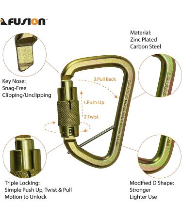 Fusion Tacoma D-Shaped Triple Lock Alloy Steel Carabiner - Gold | Heavy-Duty Climbing Gear - Buy Online on SooperMarket.com