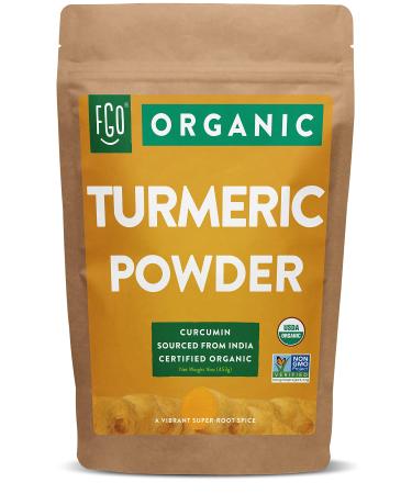 Organic Turmeric Root Powder w/ Curcumin  Lab Tested for Purity  100% Raw from India  16oz/453g (1lb) Resealable Kraft Bag  by FGO