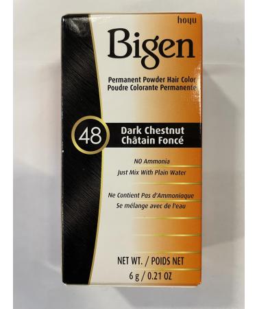Bigen Permanent Powder Hair Color #48 Dark Chesnut - Color Powder 0.21 oz and Measuring Cup 1 pc. per box. (Solstice)