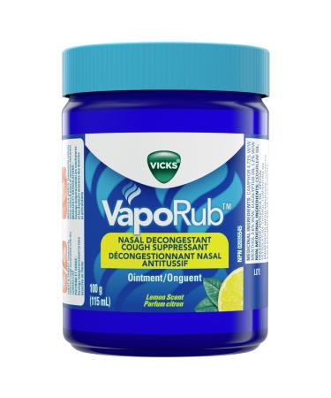 Vicks VapoRub Nasal Decongestant Cough Suppressant Relief from Cold Aches & Pains Chest Rub Ointment Lemon scent 100 g/115 mL 115 mL Lemon