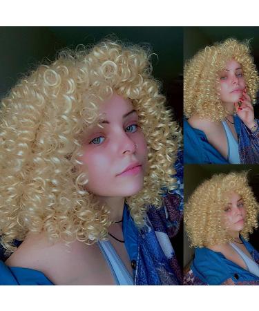 Lady Miranda Blonde Afro Kinky Curly Wig with Bangs | Medium Length Heat Resistant Synthetic Hair Wig for Women | Curly Blonde Wig 0-613 - Buy Online on SooperMarket.com