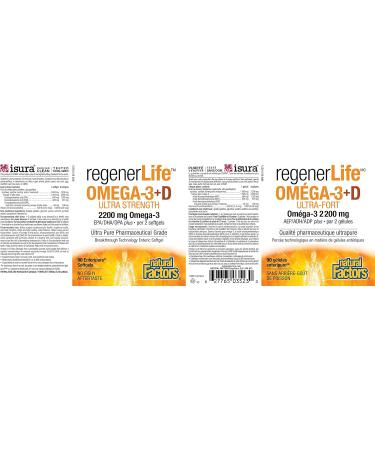Natural Factors Regenerlife Omega-3+D Ultra Strength 90 Enteripure Softgels High-potency Omega-3 with Vitamin D3 for Immune Cardio and Cognitive Support - Buy Online on SooperMarket.com