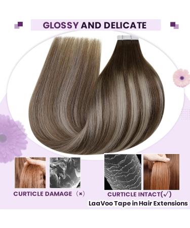 Shop Laavoo Invisible Tape Extensions - Real Hair Balayage Ombre Brown to Light Blonde 45cm 50g 20pcs - Tape-In Skin Weft - Buy Online on SooperMarket.com