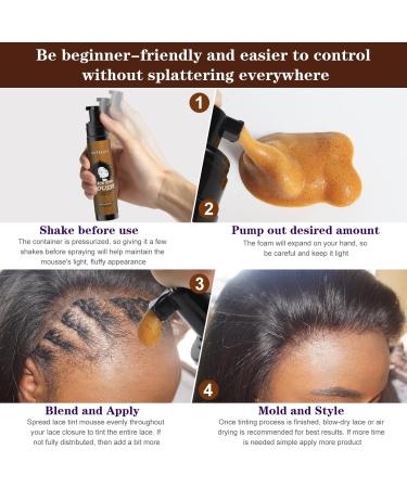 Lace Tint Melting Hair Mousse 100ml - Mocha Medium Brown Foam Spray for Lace Front Wig, Toupees, & Hair Pieces - Natural Finish Edge Control - Women's Cosplay Wigs Tool Set - Buy Online on SooperMarket.com