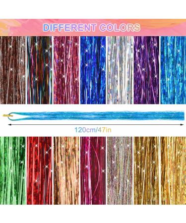 Xinzistar 14 Colors 2800 Strands Hair Tinsel Extension Kit Holographic Sparkle Hair Glitter Strands Rainbow Coloured Hair Extensions Fairy Dazzle Hair Extension for Festival Women Girls Kids Party - Buy Online on SooperMarket.com