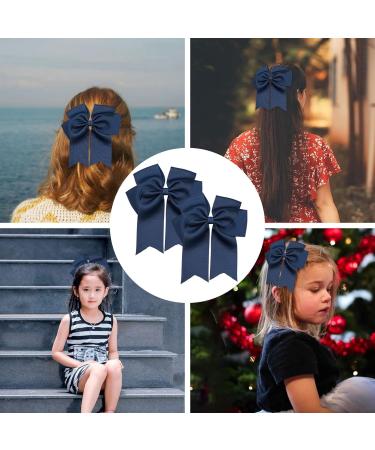 2 Pack 6 inch Bow Hair Clips Large Hair Bow Hair Barrette Clips for Women Girls Dark Blue Hair Bows - Buy Online on SooperMarket.com