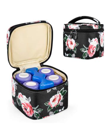 CURMIO Breastmilk Cooler Bag for Four Bottles up to 5 Oz  Insulated Baby Bottle Bag  Perfect for Daycare Travel Nursing Mom  Bag Only  Black Flowers