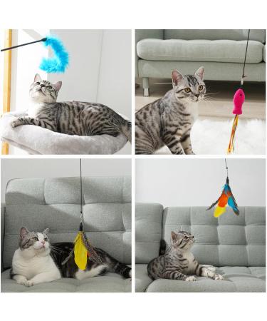 Toozey Cat Toys 16 PCS Set | Interactive Fishing Rod Feather & Bug Replacements with Bells | Bonus Storage Bag | International Shipping Available - Buy Online on SooperMarket.com