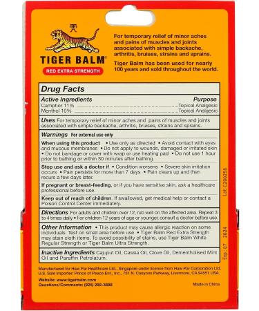 Tiger Balm Red Extra Strength Rub Balm - Alcohol Free Cruelty Free | 0.63 oz (Pack of 6) - International Shipping Available - Buy Online on SooperMarket.com