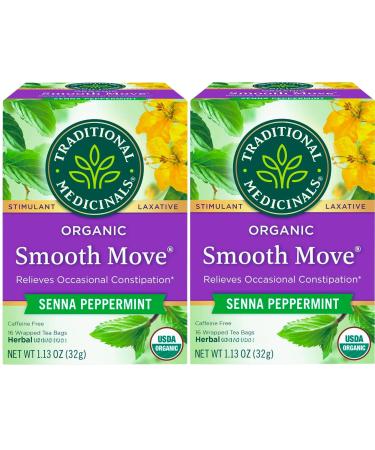 Senna Tea Bags Bundle with Traditional Stimulant Laxative Tea (2x16 bags) Smooth Move Organic Peppermint Caffeine Free