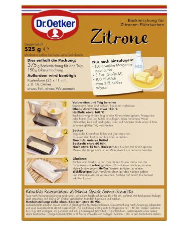 Dr. Oetker Lemon Cake 4-Pack (4 x 525g) - Easy Baking Mix for Delicious Vegetarian Lemon Cakes with Sugar Glaze - Buy Online on SooperMarket.com