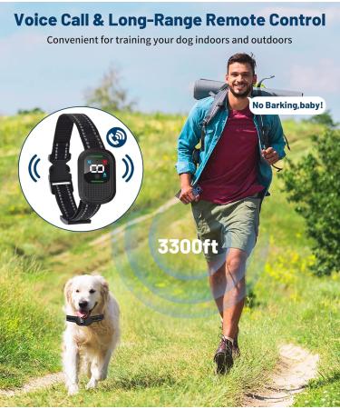 Remote Dog Training Anti Bark Collar | Vibration Beep Voice Call & Static Mode | USB Rechargeable | IP67 Waterproof | Up to 3300FT Range | Harmless Barking Control Device for Small, Medium, Large Dogs - Buy Online on SooperMarket.com
