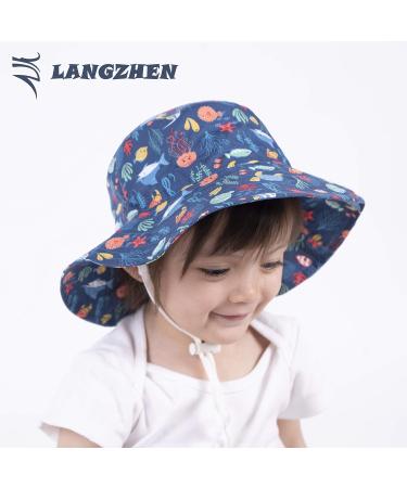 LANGZHEN Baby Girls Beach Sun Hat with Chin Strap | Undersea World-Navy | 6-12 Months - Buy Online on SooperMarket.com