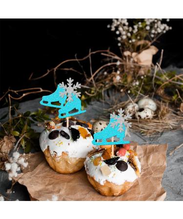 Rsstarxi 24 Pack Ice Skating Cupcake Toppers Glitter Winter Snowflake Ice Sports Theme Cupcake Picks for Skating Theme Baby Shower Kids Birthday Party Cake Decorations Supplies Blue Design 1 Blue - Buy Online on SooperMarket.com