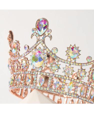 SweetV Rose Gold Queen Crown | Iridescent Crystal Birthday Cake Topper | Costume Tiaras for Wedding Halloween Baby Shower - Buy Online on SooperMarket.com