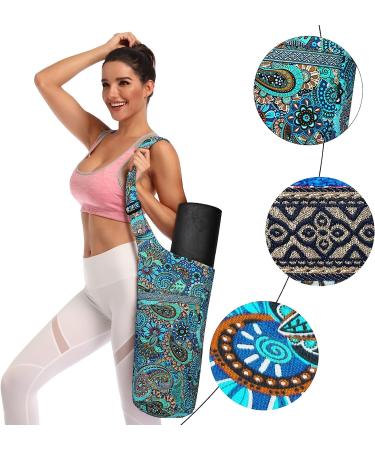 Yoga Mat Bag | Adjustable Shoulder Strap | Large Size Pocket | Zipper Pocket | Fixed Buckle | Blue Flower Pattern - Buy Online on SooperMarket.com