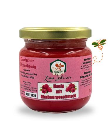 German raspberry honey - honey sweet spread from the family beekeeping Zum Lederer - 250 g creamy honey with fruity raspberry taste from the Bavarian Forest - honey directly from beekeeper honey with raspberry taste 250 g (1 Pack)