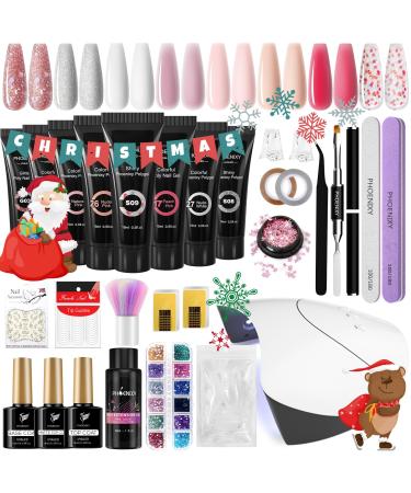 Poly Nail Gel Kit Phoenixy 8 Pcs Poly Nail Extension Gel Set with Nail Lamp Gloss Matte Top Coat Nail Extension Gel Set for Beginners DIY Nail Art at Home Christmas Gift for Women 29 Pieces Set