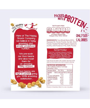 Healthy Vegan Roasted Fava Beans - Red Pepper & Chilli Snacks | Gluten-Free Protein-Rich 20 Pack (25g each) - The Happy Snack Company - Buy Online on SooperMarket.com