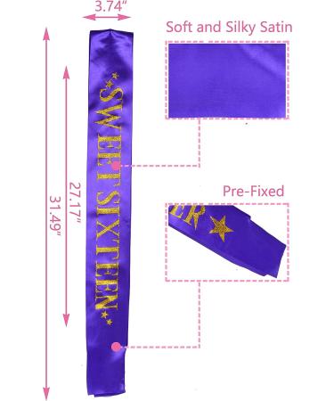 MEANT2TOBE 16th Birthday Sash and Tiara for Girls - Fabulous Set for Sweet 16 Party - Glitter Sash + Rhinestone Tiara - Purple Sparkle Gift Set - Buy Online on SooperMarket.com