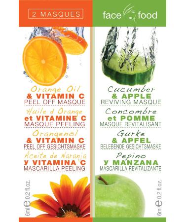 7th Heaven Face Food Orange & Vit C Peel Off/Cucumber & Apple Reviving 2x6ml Off White