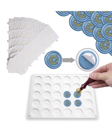 LANDVIDI Silicone Wax Seal Mat for Wax Seal Stamp  Wax Seal Kit 30-Cavity Wax Seal Mold with 300 Double Sided Adhesive Dots Removable Sticky Dots for DIY Craft Adhesive Wax Seal Stickers