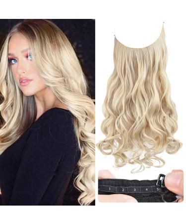 REECHO Invisible Wire Hair Extensions with Transparent Headband Adjustable Size Removable Secure Clips in Curly Wavy Secret Hairpiece for Women 20 Inch - Light Blonde 20 Inch (Pack of 1) Light Blonde